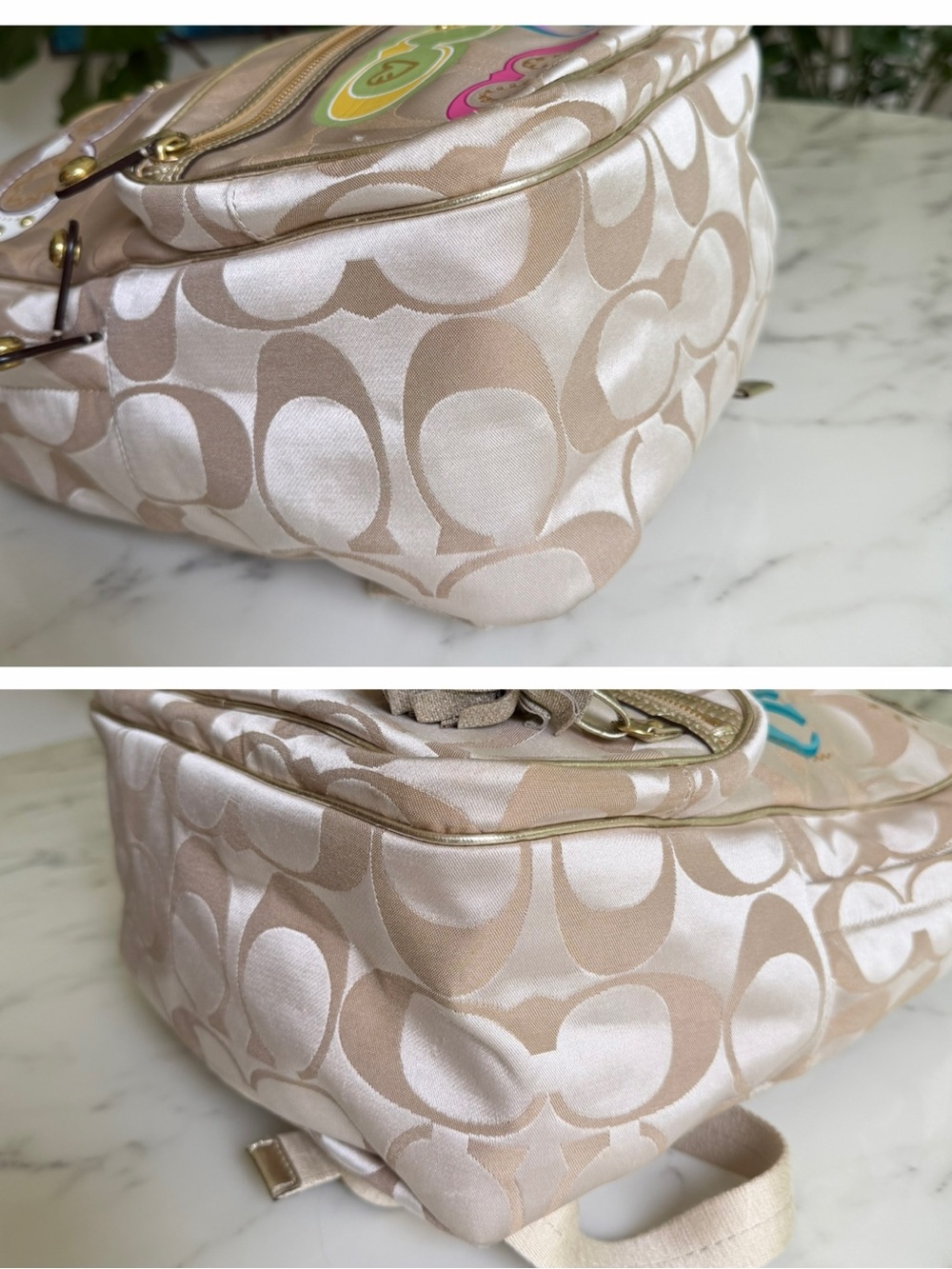Coach Poppy Signature Graffiti Appliqué Backpack & Wallet Set Khaki Gold Multi - Picture 7 of 16